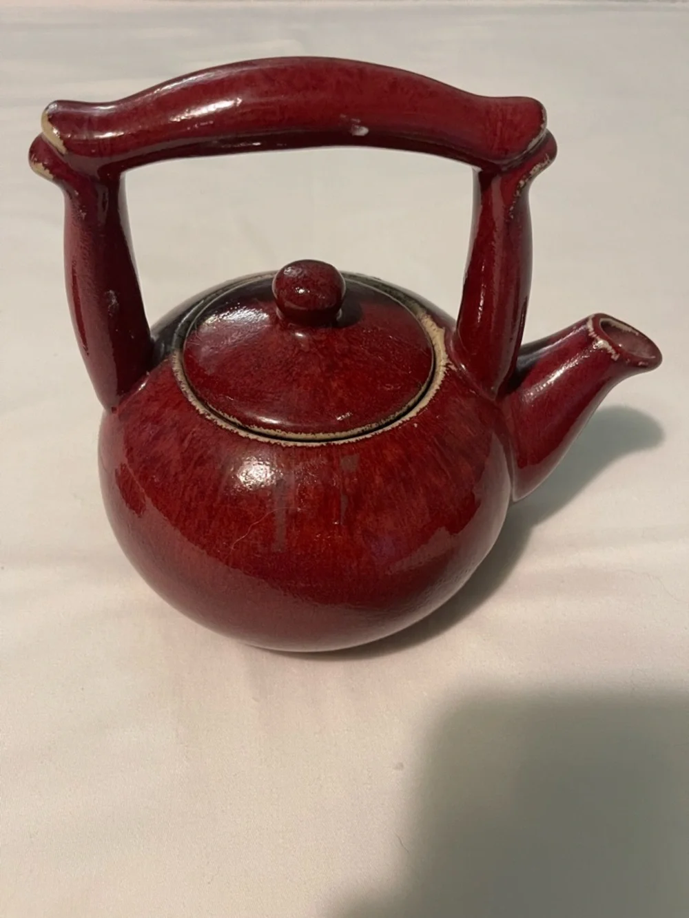 Red Ceramic Teapot Set with Matching Cups - Japanese Art Pottery